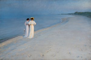 1893年、スカーゲンのサザンビーチの静かな夜。 作： Peder Severin Krøyer