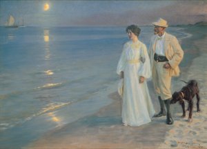 スカゲンのビーチでの夏の夜。画家と彼の妻 作： Peder Severin Krøyer
