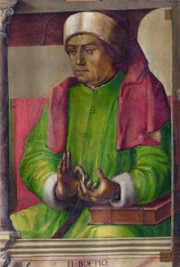 Boece (480-524) - Boethius par Berruguete、Pedro (1450-1503)。 木に油彩、サイズ：97x63、約。 1473-1475年、マルケ国立美術館、ウルビーノ 作： Pedro Berruguete