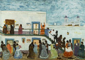 教会に到着;教会から来る 作： Pedro Figari