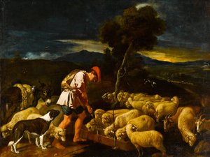 皮をむいた枝の前のヤコブの水まきラバンの羊、1612-1622年頃