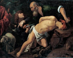 イサクの犠牲-ペドロ・オレンテ（1588-1645）による絵画、キャンバスに油彩、1615年頃 作： Pedro Orrente