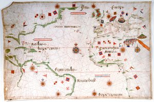 大西洋、地中海、黒海のポーチュラン海図 1535年頃（ベラム、紙） 作： Pedro Reinel
