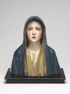 Vorgin of Sorrows Mater Dolorosa（ポリクロームウッド、ガラス、アニマルヘア）