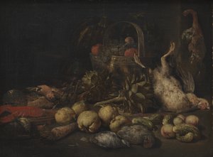 果物と鳥のある静物 作： Peeter Gijsels