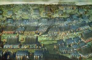 1620年11月7日から8日にかけてのプラハ近郊の白山の戦い、ローマのサンタ・マリア・デッラ・ヴィットリアに保存されているピーテル・スナイアス（1592-1667）の絵画。詳細はこちら三十年戦争、チェコ共和国 作： Peeter Snayers
