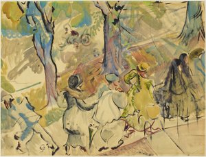 Jarvis Street Sidewalk、1936年頃（紙に水彩、ガッシュ、油彩） 作： Pegi Nicol Macleod