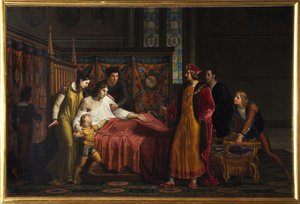 シャルル8世がパヴィア城で死にゆくジャンガレアッツォスフォルツァを訪ねる 作： Pelagio Palagi