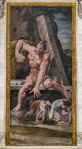 ポリフェモスから逃げるユリシーズの仲間、ポリフェモスの部屋の詳細 作： Pellegrino Tibaldi