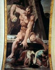 ポリュペムスの巣窟から逃げ出すユリシーズとその仲間たち。フレスコ画 作： Pellegrino Tibaldi