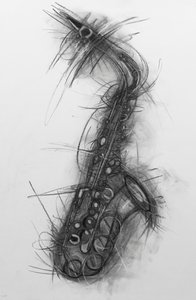 サックス 2005（紙に木炭 作： Penny Warden