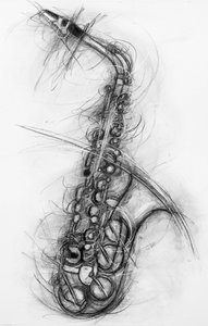 サックス 2005（紙に木炭 作： Penny Warden