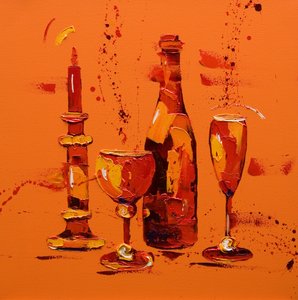 オレンジ色の静物画、2005年（油彩・キャンバス 作： Penny Warden
