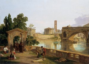 「ベスタ神殿のあるテヴェレ川」、1828 年 作： Penry Williams