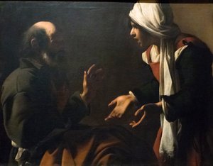 聖ペテロの否認（パネルに油彩） 作： Pensionante de Saraceni