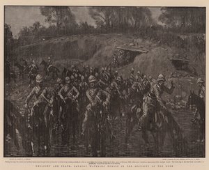 夕暮れの安全の中でトワイライトとピース、騎兵が馬に水をまく 作： Percy F.S. Spence