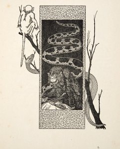 動物の百話、パブからのサル対ヘビ。 1924 作： Percy J. Billingshurst
