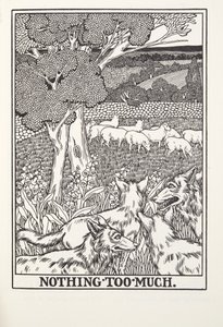 過ぎたるは及ばざるが如し」（『フォンテーヌ寓話集』より）。1905年（彫刻 作： Percy J. Billingshurst