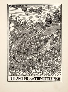イソップ寓話集』より「釣り人と小魚」（1903年刊）（彫刻作品 作： Percy J. Billingshurst