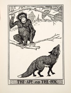 イソップ寓話集』より「サルとキツネ」（1903年刊）（彫刻 作： Percy J. Billingshurst