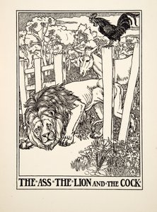 尻、ライオンと雄鶏、イソップの百寓話、pub.1903 作： Percy J. Billingshurst