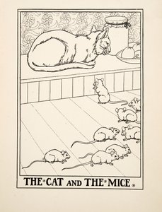 イソップ寓話集』より「猫とネズミ」（1903年刊）（彫刻 作： Percy J. Billingshurst