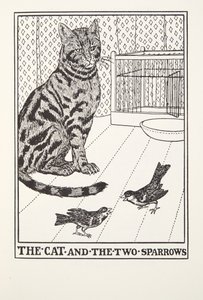 猫と二羽のスズメ、フォンテーヌ寓話、パブ。 1905