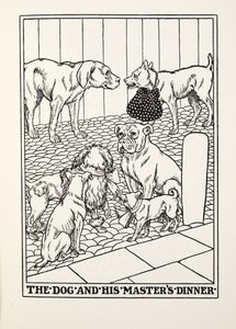 犬と彼のマスターズディナー、フォンテーヌ寓話、パブから。 1905 作： Percy J. Billingshurst