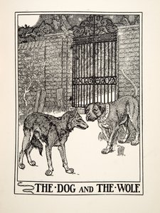 犬と狼」（イソップ寓話集、1903年刊）より（彫刻