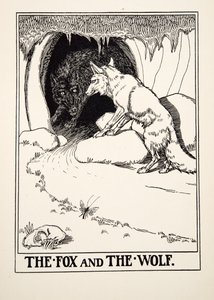 キツネとオオカミ（『イソップ百貨』1903年刊より）（版画