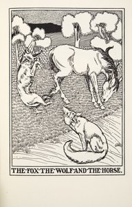 Fox、狼と馬、フォンテーヌ寓話、パブから。 1905