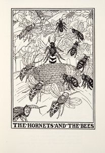 フォンテーヌ寓話集より「スズメバチとミツバチ」、pub.1905年（彫刻）。 作： Percy J. Billingshurst