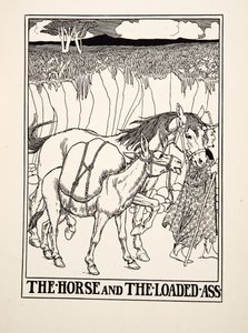 馬と荷を積んだ驢馬」（イソップの百物語より、1903年に出版）（彫刻 作： Percy J. Billingshurst
