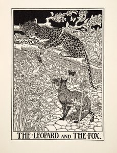ヒョウとキツネ、イソップの百寓話、pub.1903から
