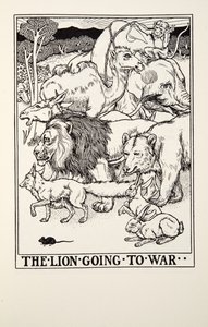 ライオンは戦争に行く、フォンテーヌ寓話、パブから。 1905 作： Percy J. Billingshurst