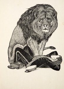 ライオンと彼の番人、動物の百の逸話、パブから。 1924 作： Percy J. Billingshurst