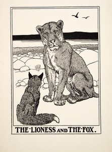 雌ライオンと狐、イソップの百寓話、pub.1903
