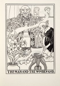 男と木造の神、フォンテーヌ寓話、パブから。 1905 作： Percy J. Billingshurst