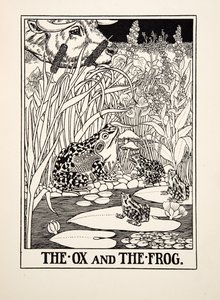 雌牛とカエル、イソップの百寓話、pub.1903から