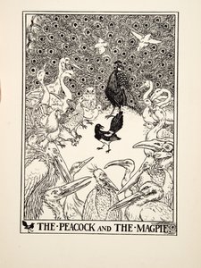 クジャクとカササギ」（イソップの百物語より）1903年刊（彫刻