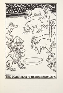 フォンテーヌ寓話、パブからの犬と猫の喧嘩。 1905 作： Percy J. Billingshurst