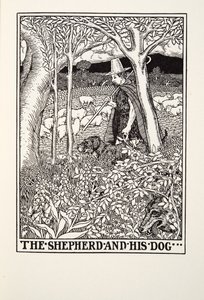 羊飼いと彼の犬、フォンテーヌ寓話、パブから。 1905