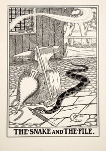 蛇とヤスリ」（イソップ寓話集、1903年刊）より（彫刻作品 作： Percy J. Billingshurst