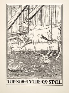 イソップ寓話集』より「牛小屋の牡鹿」（1903年刊）（彫刻 作： Percy J. Billingshurst