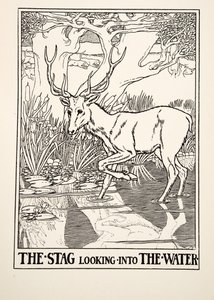 イソップ寓話集』（1903年）より「水を見る雄鹿」（彫刻 作： Percy J. Billingshurst