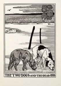 フォンテーヌ寓話、パブからの2匹の犬と死んだお尻。 1905