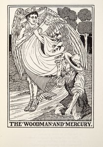 ウッドマンとマーキュリー、フォンテーヌ寓話、パブ。 1905 作： Percy J. Billingshurst