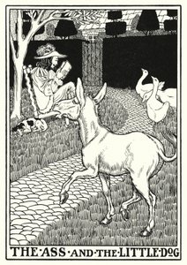 ラ・フォンテーヌの寓話: ロバと小さな犬 (litho) 作： Percy James Billinghurst