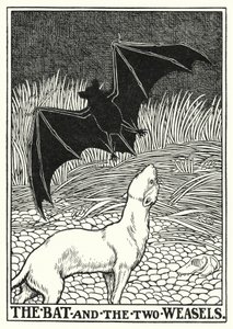 ラ・フォンテーヌの寓話: コウモリと 2 匹のイタチ (litho) 作： Percy James Billinghurst