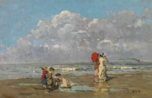 Na praia (óleo sobre tela) 作： Pericles Pantazis